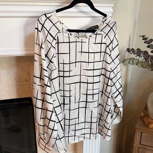NWT Eloquii Black & White Grid Long Sleeve Blouse SZ 18